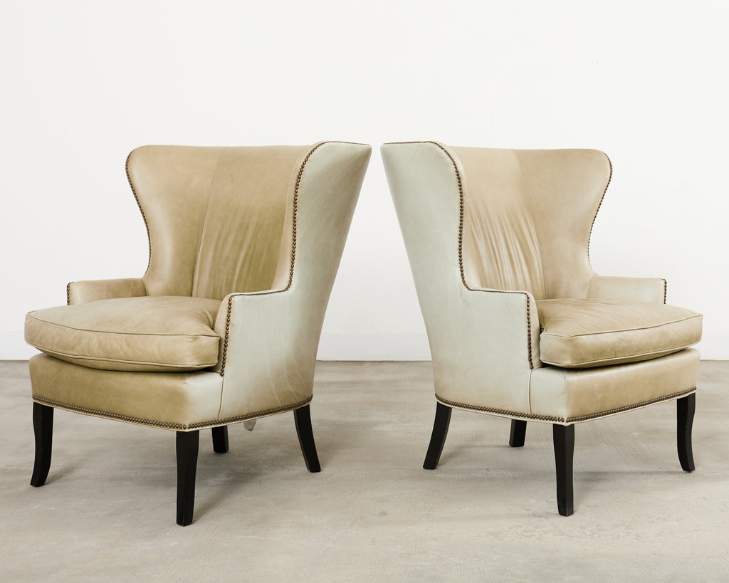 Pair of Midcentury Style Leather Butterfly Wingback Chairs