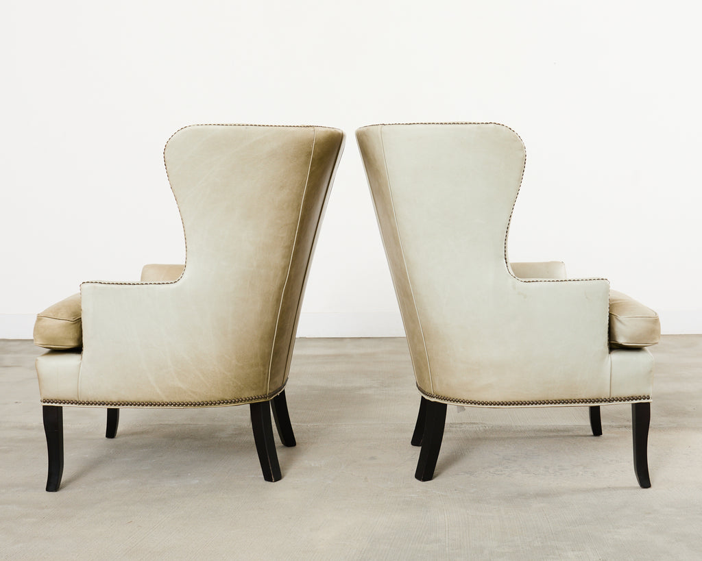 Pair of Midcentury Style Leather Butterfly Wingback Chairs