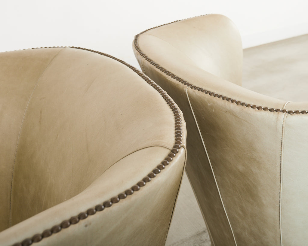 Pair of Midcentury Style Leather Butterfly Wingback Chairs