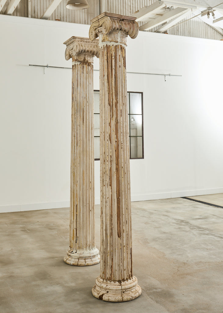 Pair of Distressed Greco-Roman Neoclassical Style Ionic Columns
