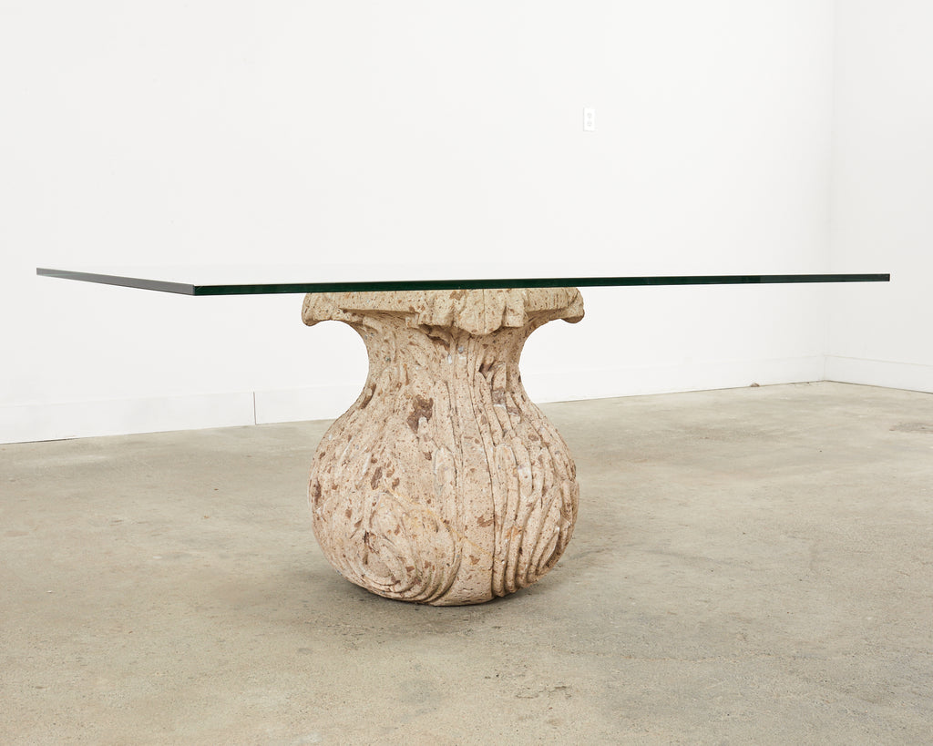 Michael Taylor Style Stone Acanthus Garden Dining Table