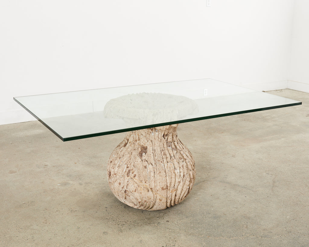 Michael Taylor Style Stone Acanthus Garden Dining Table