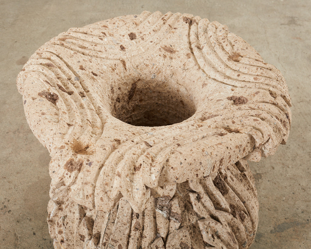 Michael Taylor Style Stone Acanthus Garden Dining Table