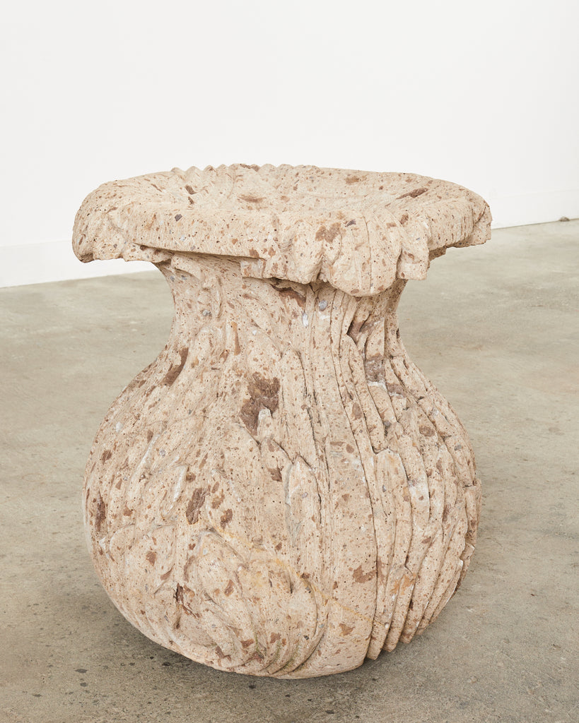 Michael Taylor Style Stone Acanthus Garden Dining Table