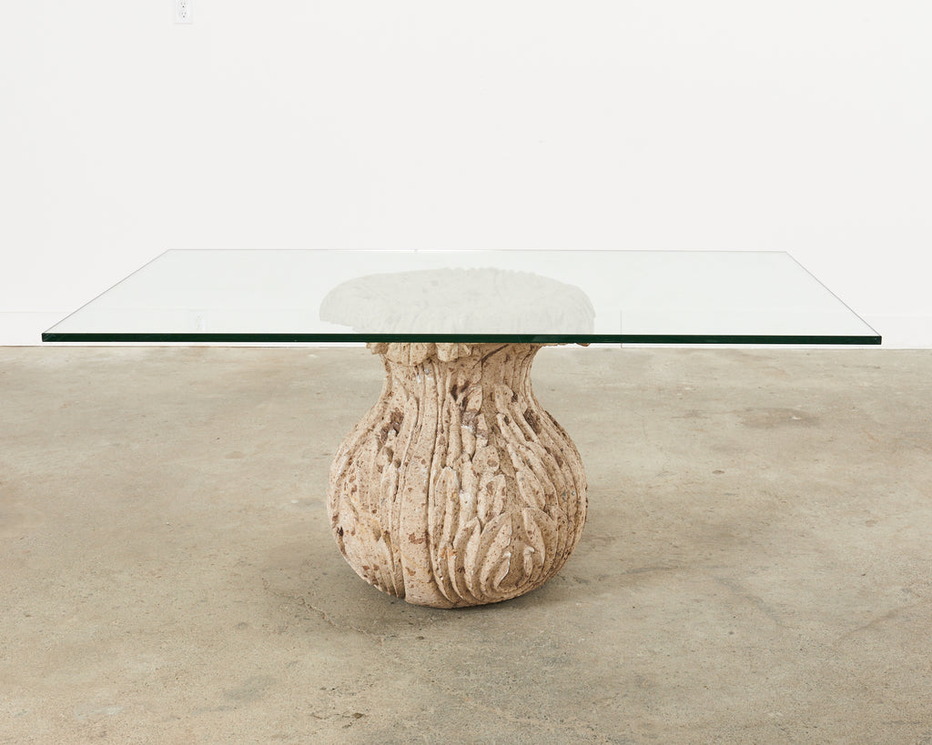 Michael Taylor Style Stone Acanthus Garden Dining Table