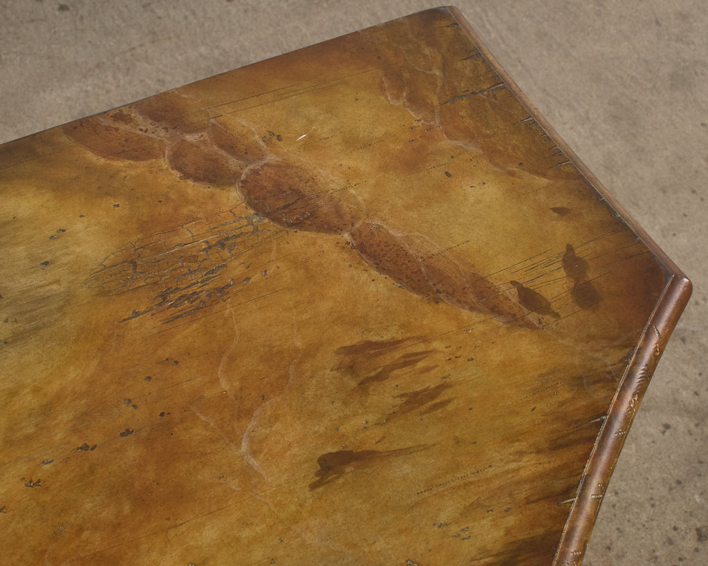 Pair of Italian Baroque Style Painted Faux Marble Top Consoles