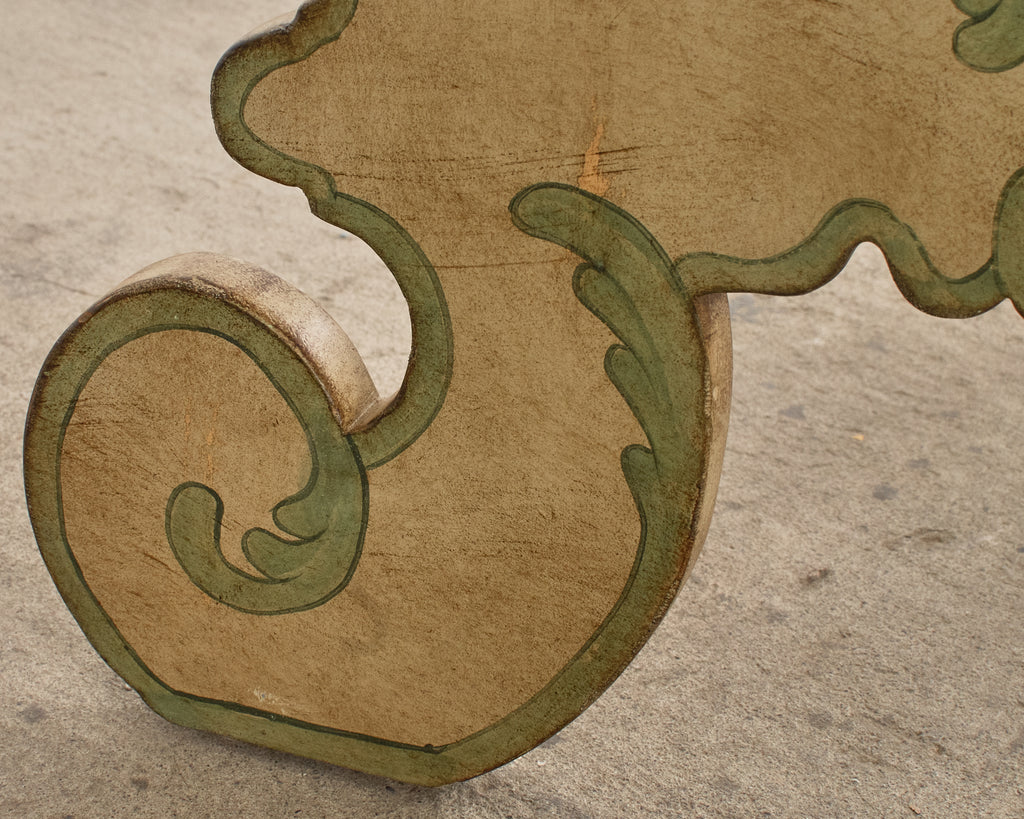 Pair of Italian Baroque Style Painted Faux Marble Top Consoles