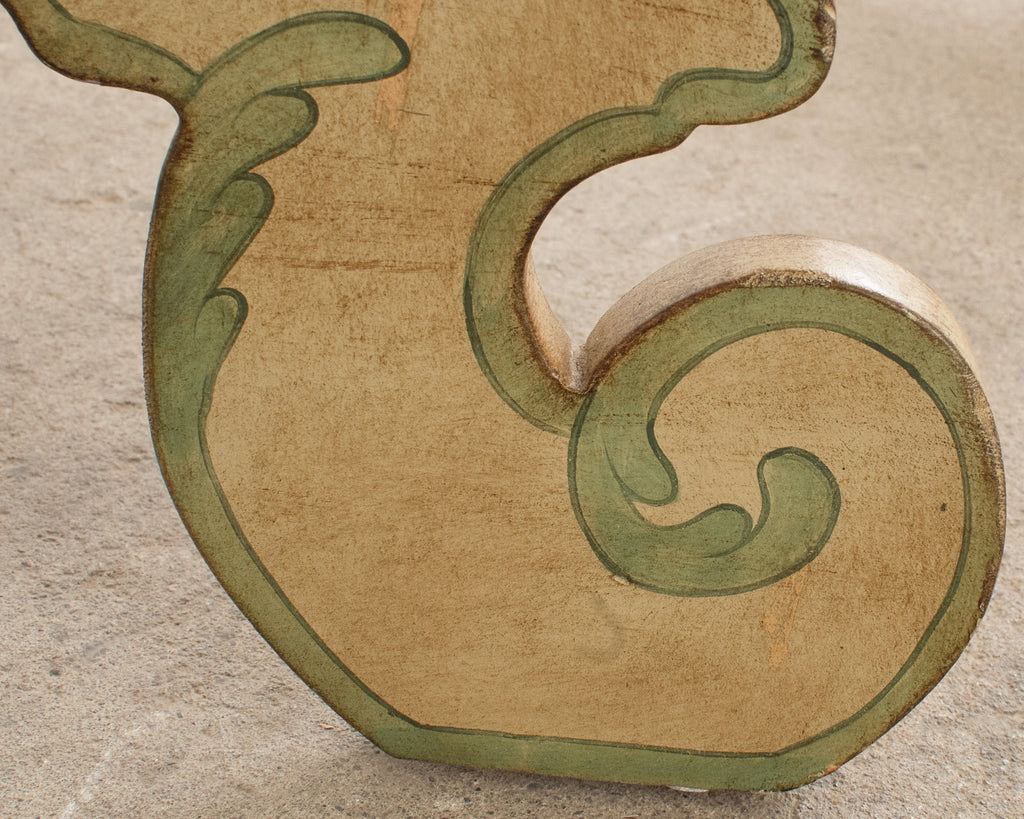 Pair of Italian Baroque Style Painted Faux Marble Top Consoles