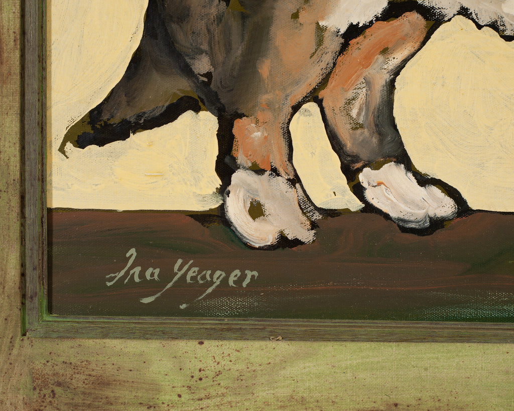 Ira Yeager Corgi Dog Oil on Canvas Folk Art Painting 2005
