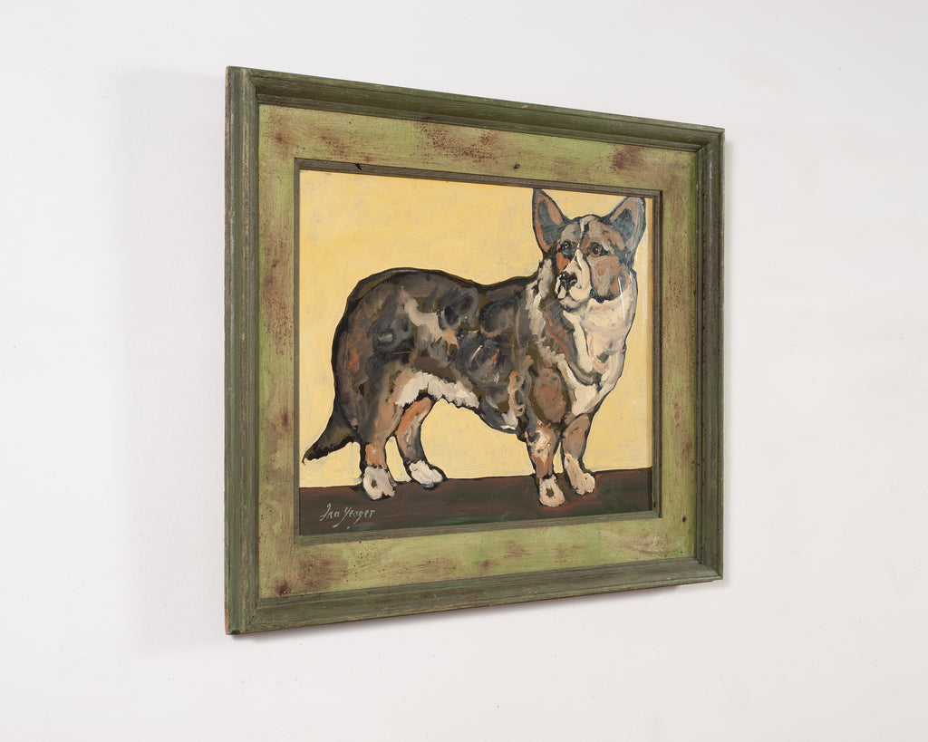 Ira Yeager Corgi Dog Oil on Canvas Folk Art Painting 2005