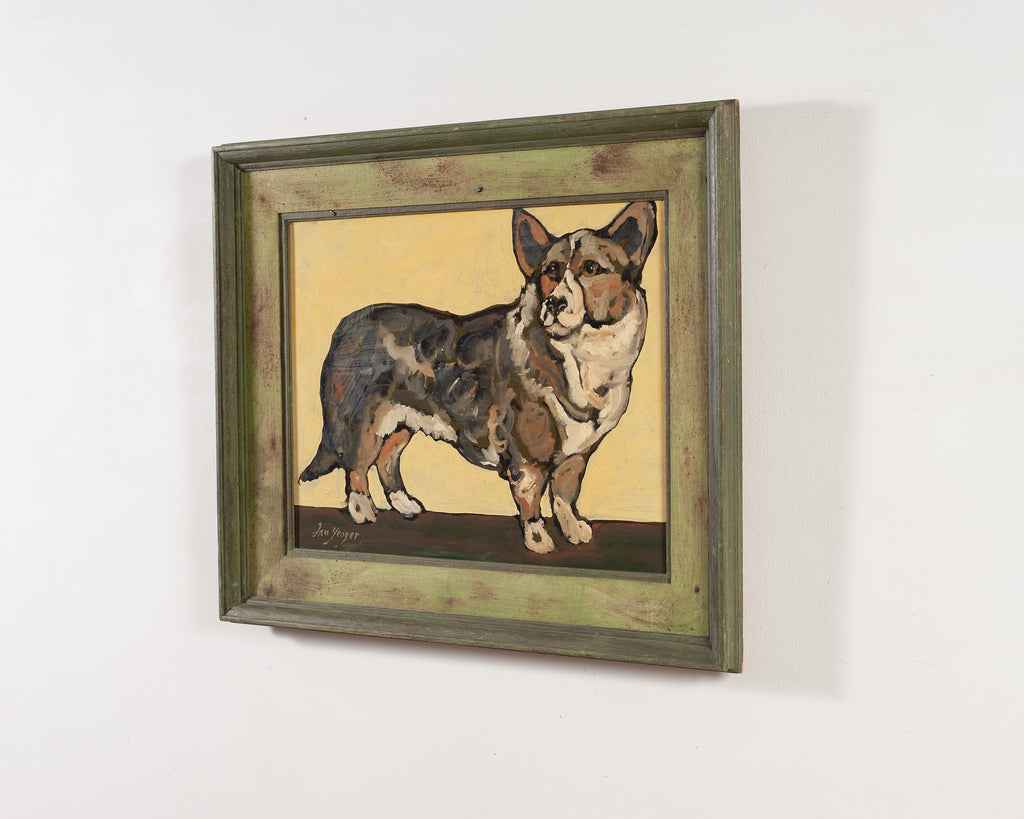 Ira Yeager Corgi Dog Oil on Canvas Folk Art Painting 2005