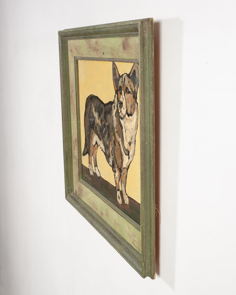 Ira Yeager Corgi Dog Oil on Canvas Folk Art Painting 2005