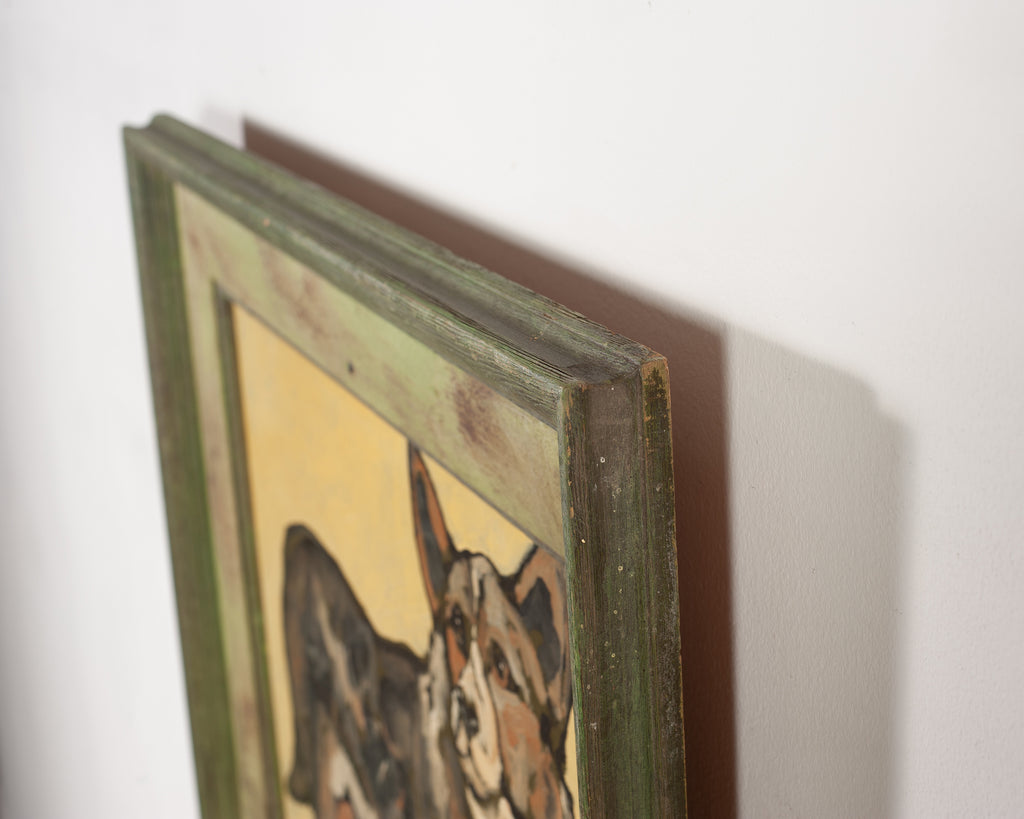 Ira Yeager Corgi Dog Oil on Canvas Folk Art Painting 2005