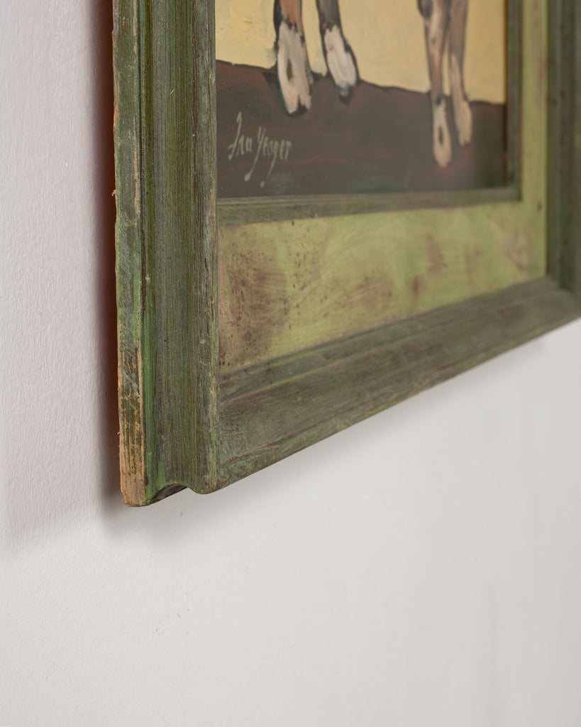 Ira Yeager Corgi Dog Oil on Canvas Folk Art Painting 2005