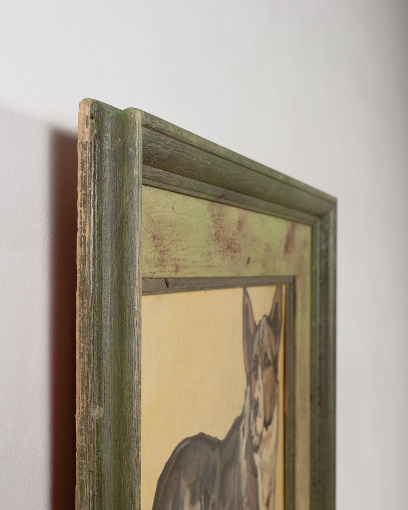 Ira Yeager Corgi Dog Oil on Canvas Folk Art Painting 2005