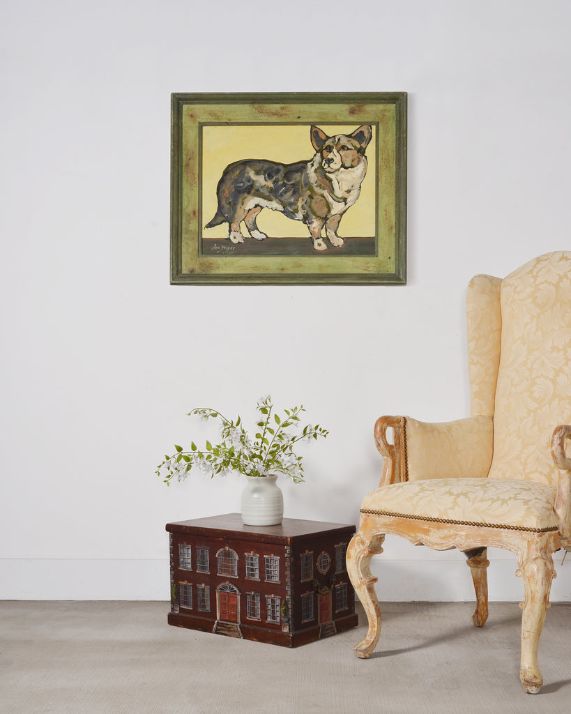 Ira Yeager Corgi Dog Oil on Canvas Folk Art Painting 2005