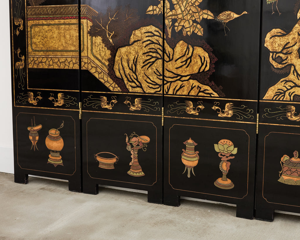 Grand Chinese Export Eight Panel Lacquered Coromandel Screen