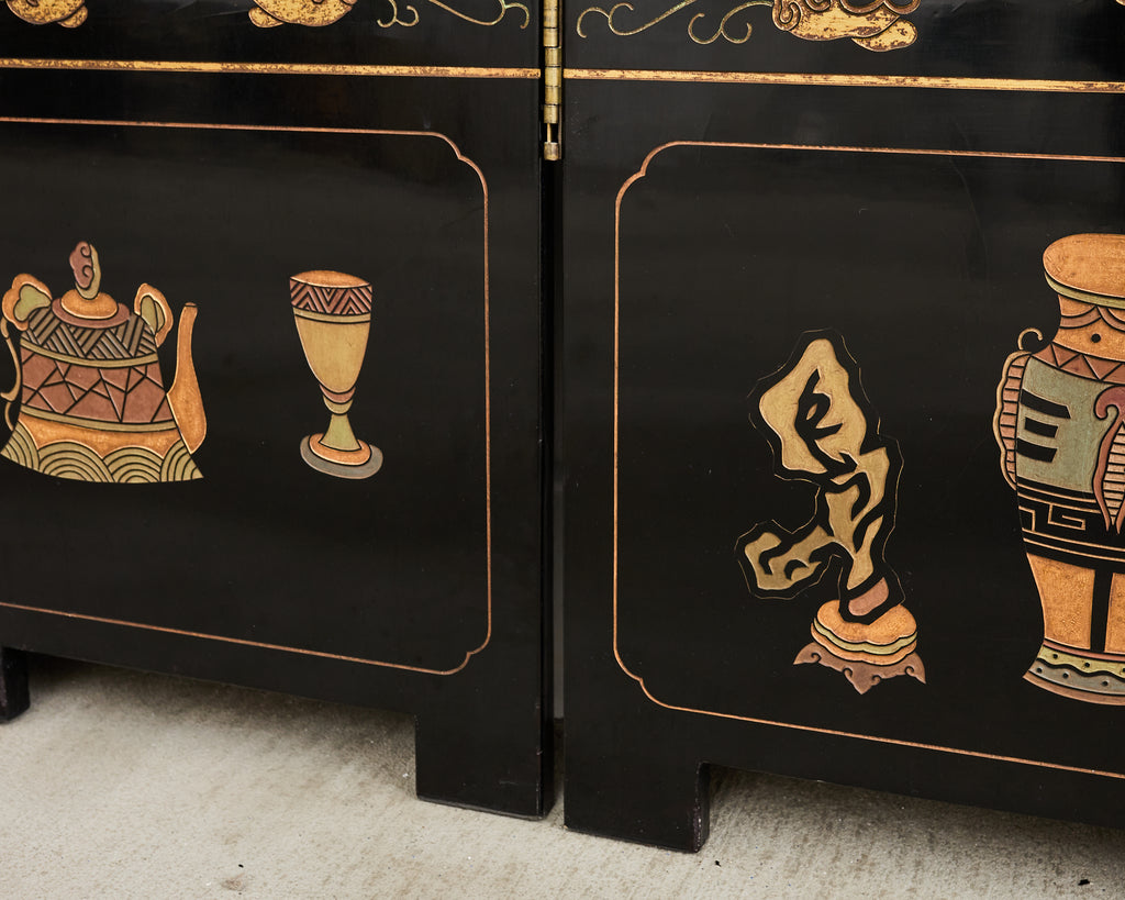 Grand Chinese Export Eight Panel Lacquered Coromandel Screen