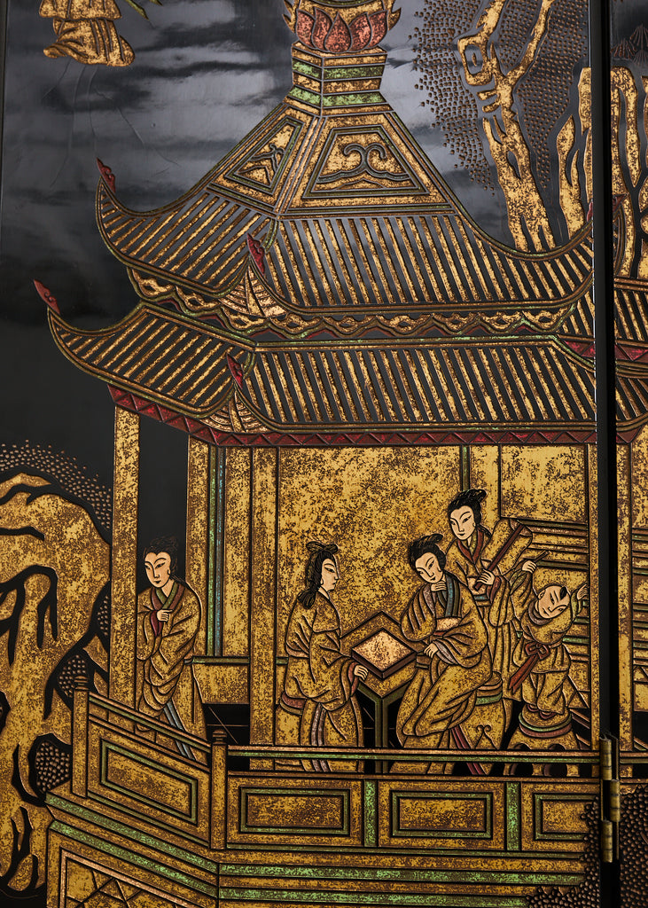 Grand Chinese Export Eight Panel Lacquered Coromandel Screen