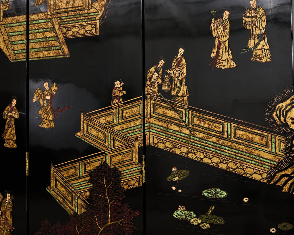 Grand Chinese Export Eight Panel Lacquered Coromandel Screen