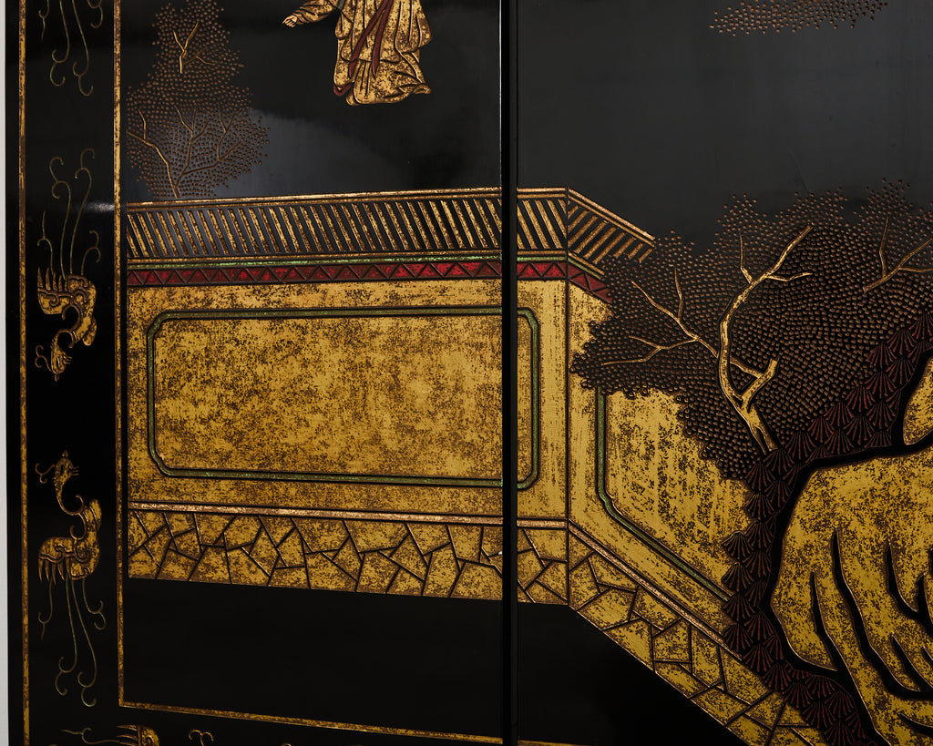 Grand Chinese Export Eight Panel Lacquered Coromandel Screen