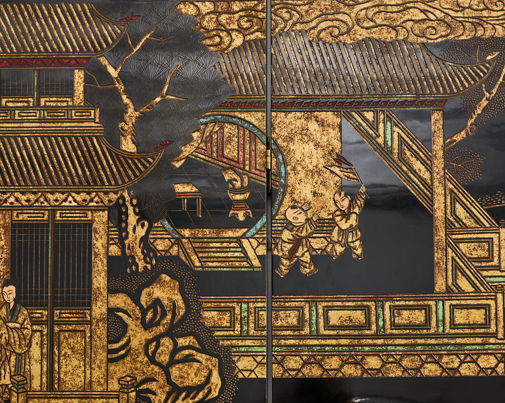Grand Chinese Export Eight Panel Lacquered Coromandel Screen