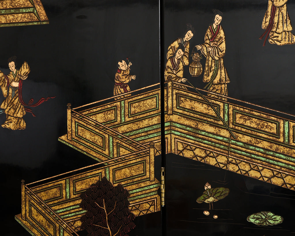 Grand Chinese Export Eight Panel Lacquered Coromandel Screen