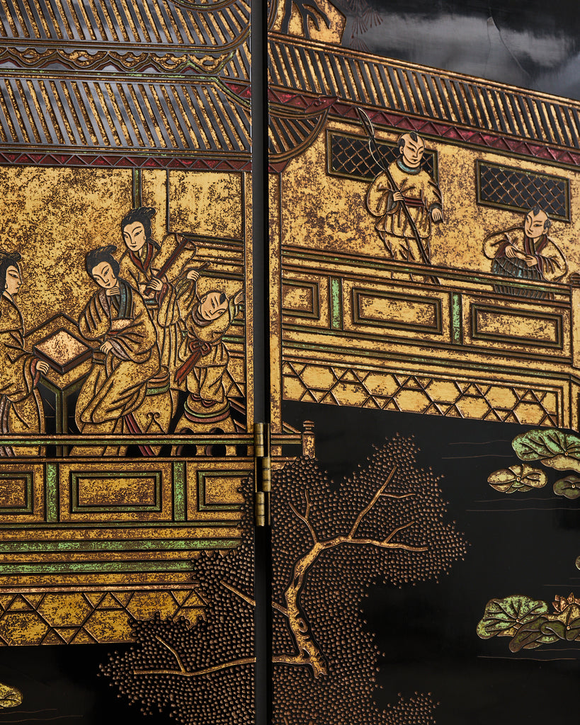 Grand Chinese Export Eight Panel Lacquered Coromandel Screen