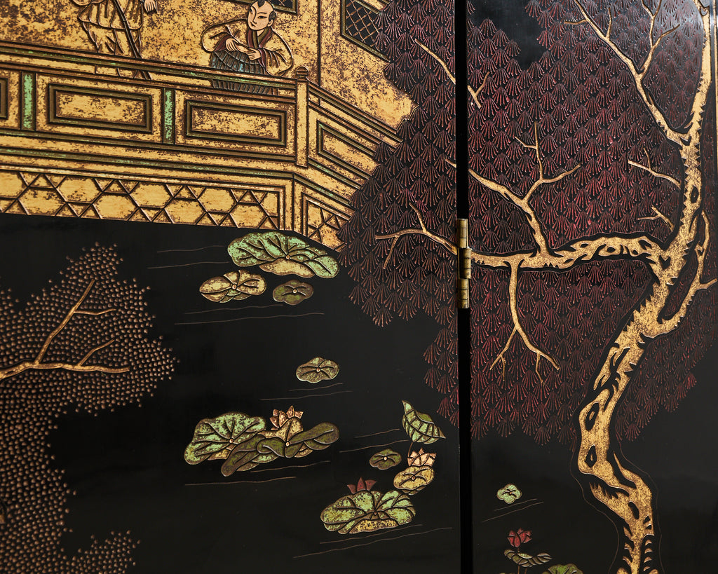 Grand Chinese Export Eight Panel Lacquered Coromandel Screen