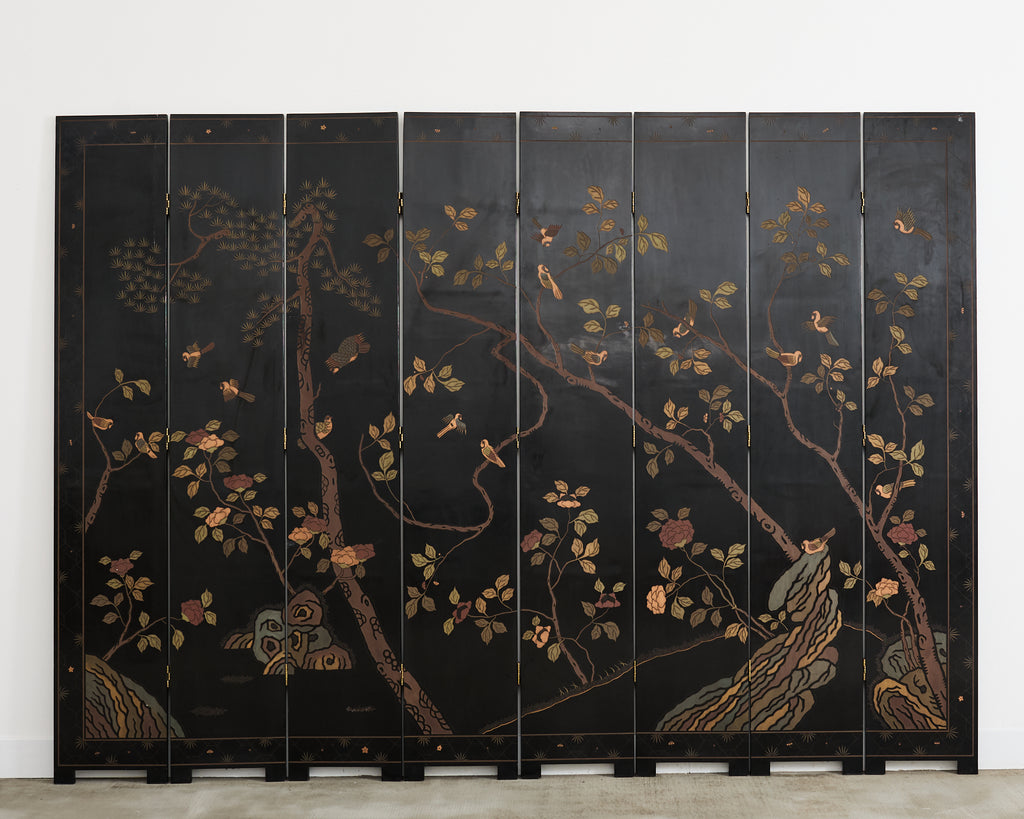 Grand Chinese Export Eight Panel Lacquered Coromandel Screen