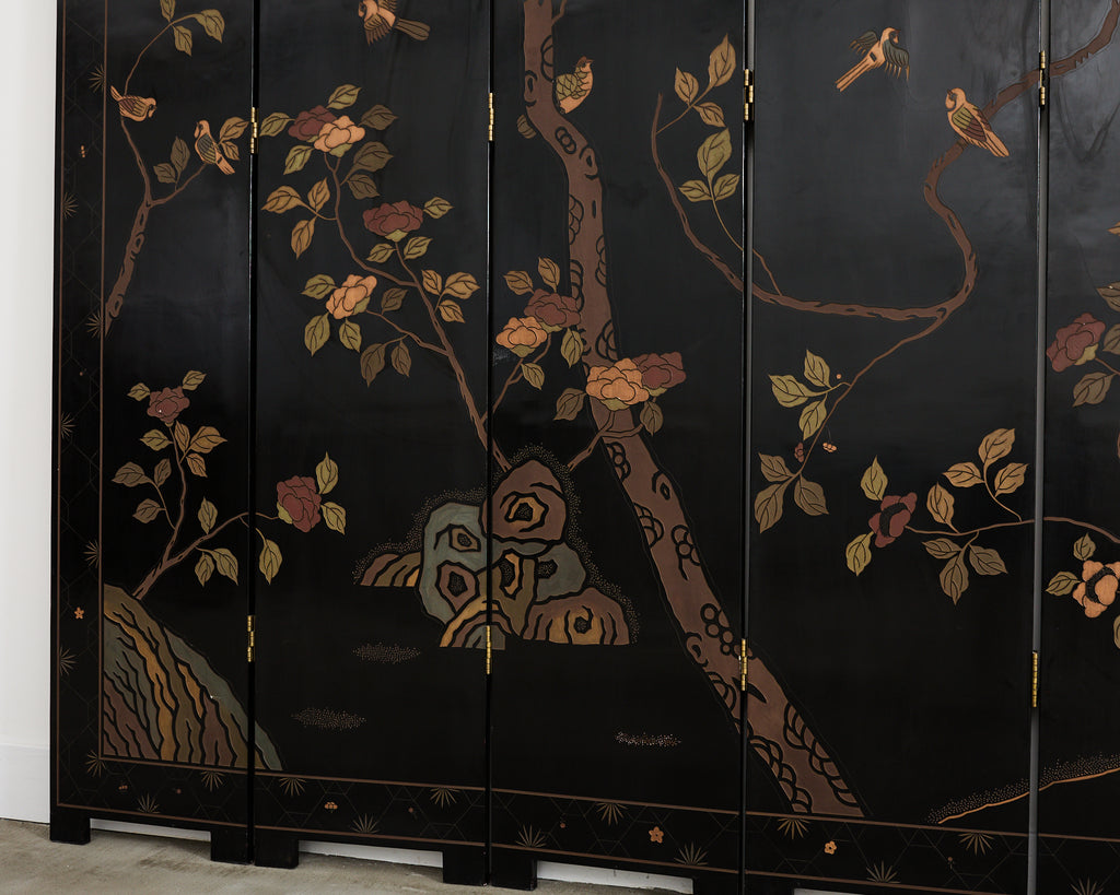 Grand Chinese Export Eight Panel Lacquered Coromandel Screen