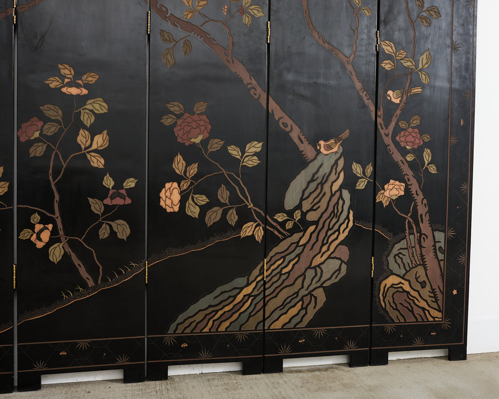 Grand Chinese Export Eight Panel Lacquered Coromandel Screen