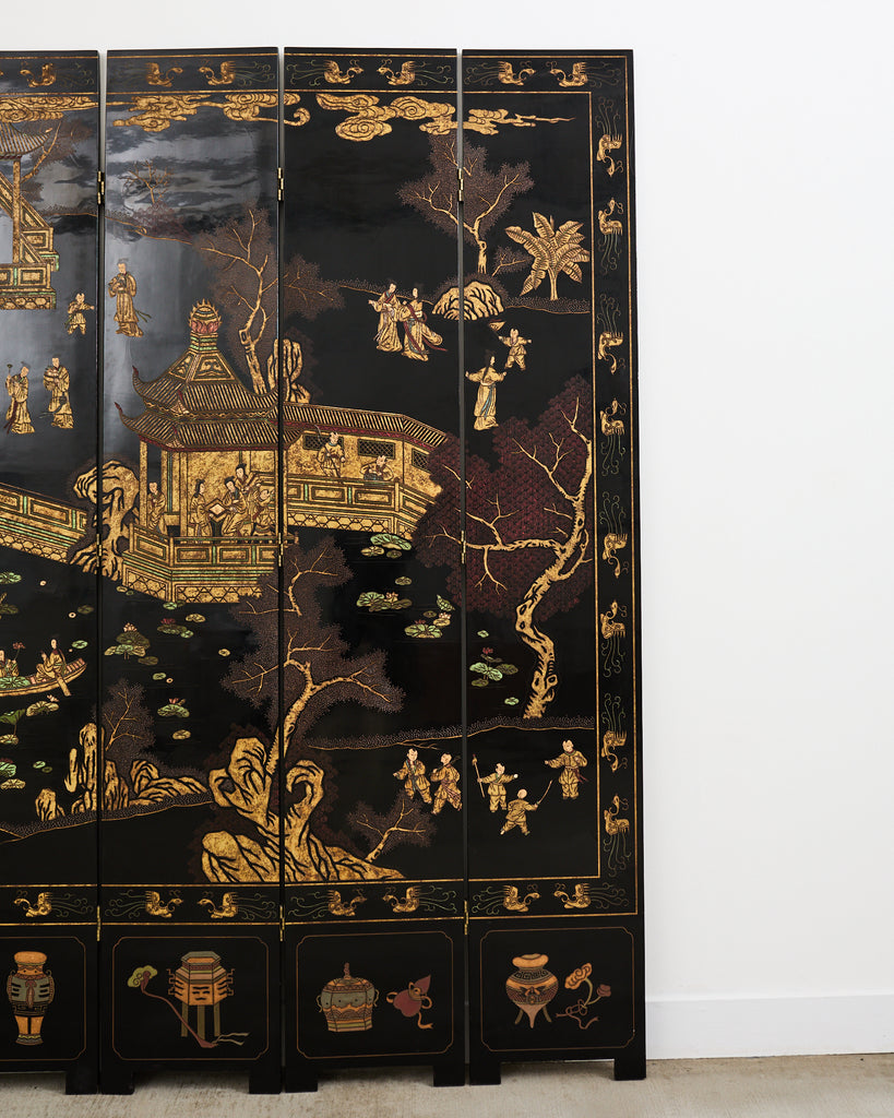 Grand Chinese Export Eight Panel Lacquered Coromandel Screen