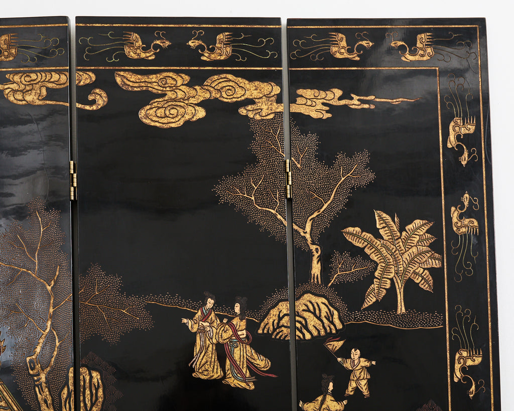 Grand Chinese Export Eight Panel Lacquered Coromandel Screen