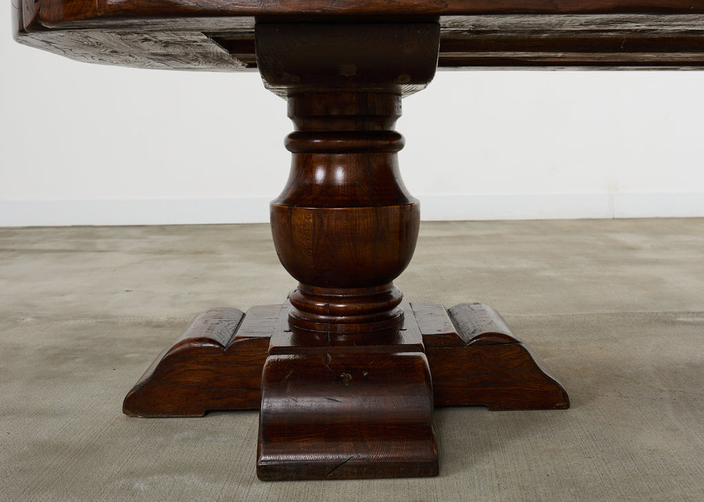 Country French Provincial Oak Farmhouse Double Pedestal Dining Table