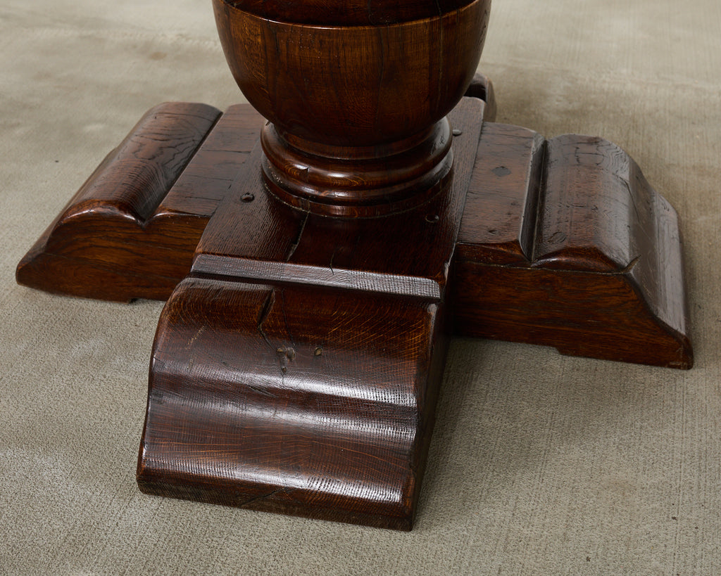 Country French Provincial Oak Farmhouse Double Pedestal Dining Table