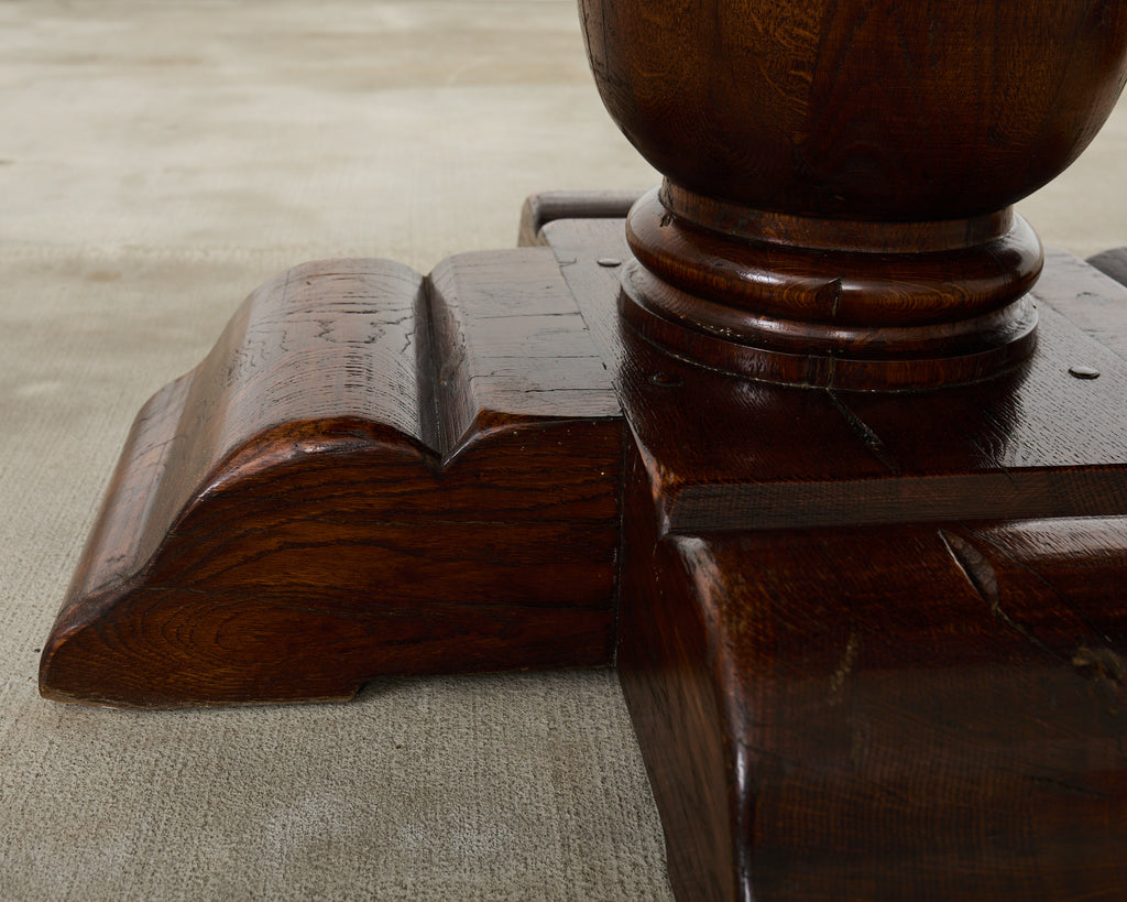 Country French Provincial Oak Farmhouse Double Pedestal Dining Table