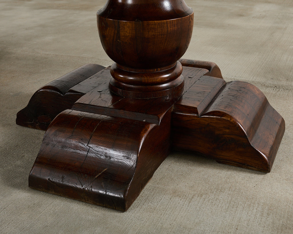 Country French Provincial Oak Farmhouse Double Pedestal Dining Table