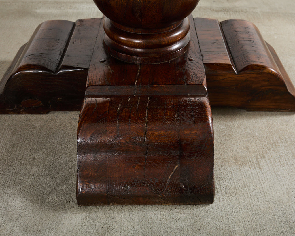 Country French Provincial Oak Farmhouse Double Pedestal Dining Table