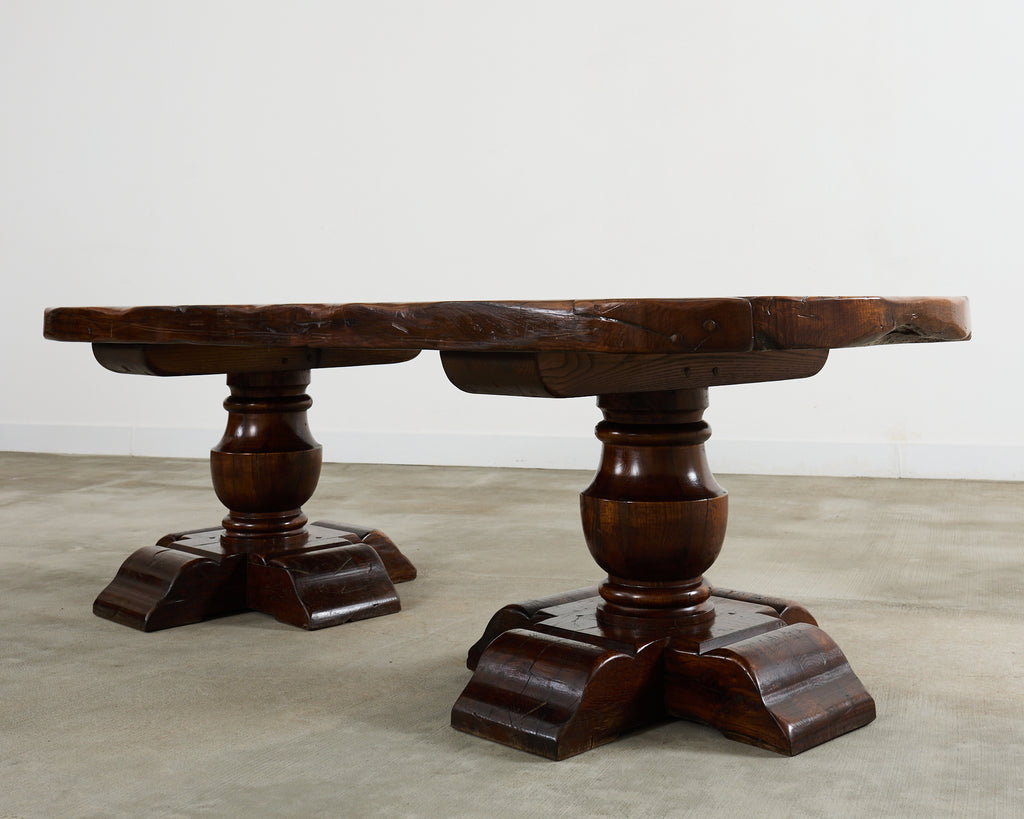 Country French Provincial Oak Farmhouse Double Pedestal Dining Table