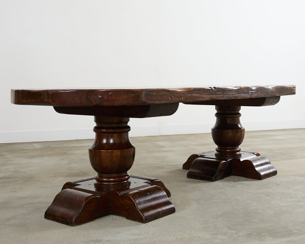 Country French Provincial Oak Farmhouse Double Pedestal Dining Table