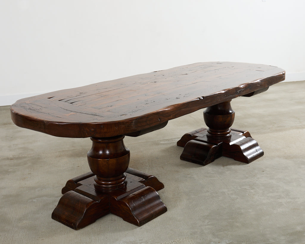 Country French Provincial Oak Farmhouse Double Pedestal Dining Table