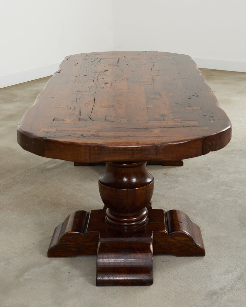 Country French Provincial Oak Farmhouse Double Pedestal Dining Table