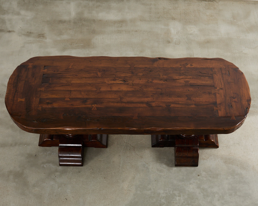 Country French Provincial Oak Farmhouse Double Pedestal Dining Table