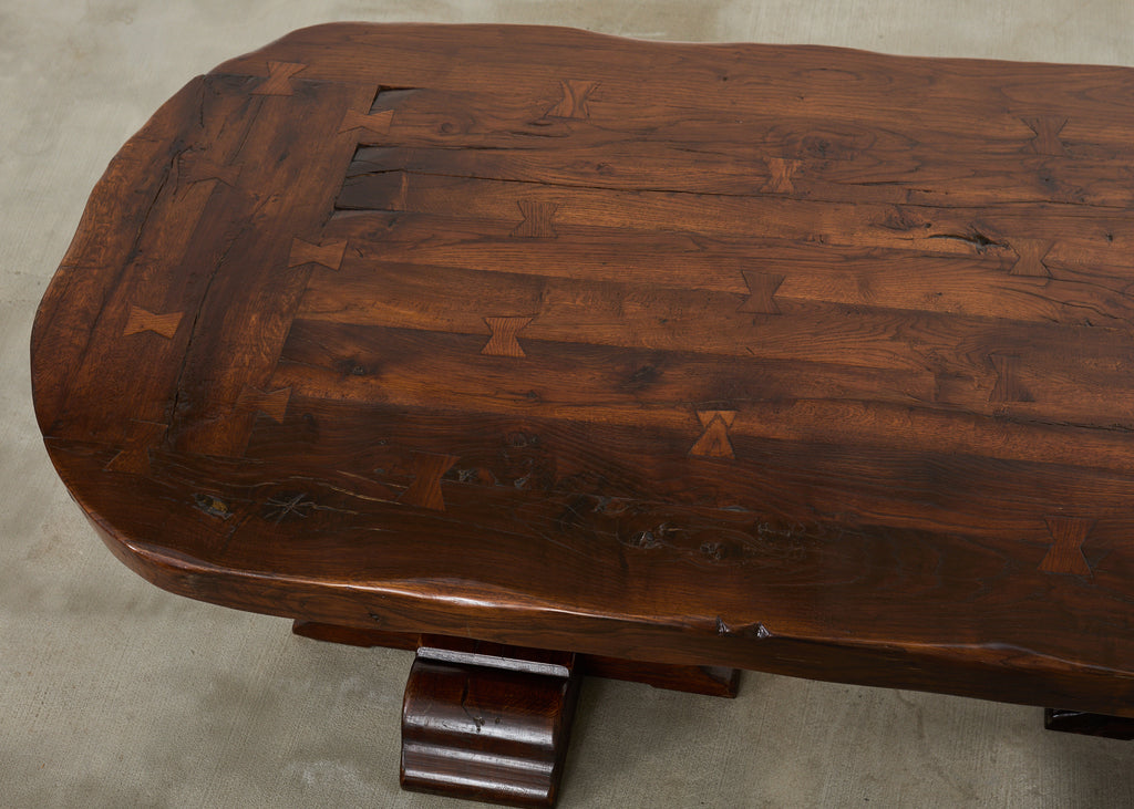 Country French Provincial Oak Farmhouse Double Pedestal Dining Table