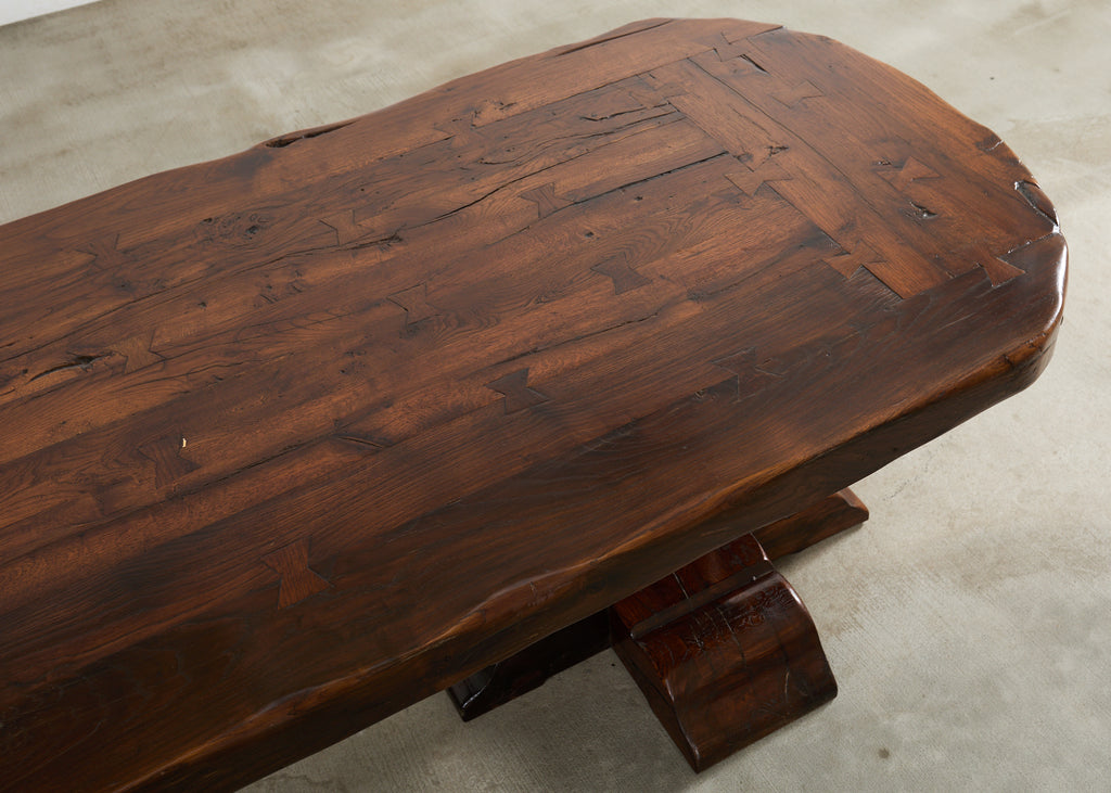 Country French Provincial Oak Farmhouse Double Pedestal Dining Table