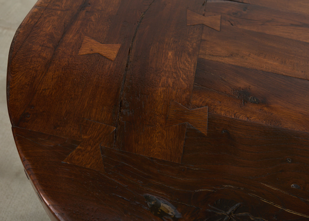 Country French Provincial Oak Farmhouse Double Pedestal Dining Table