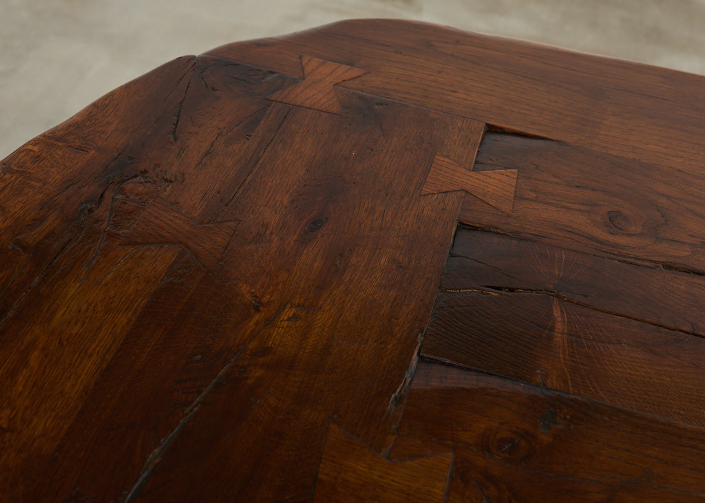 Country French Provincial Oak Farmhouse Double Pedestal Dining Table