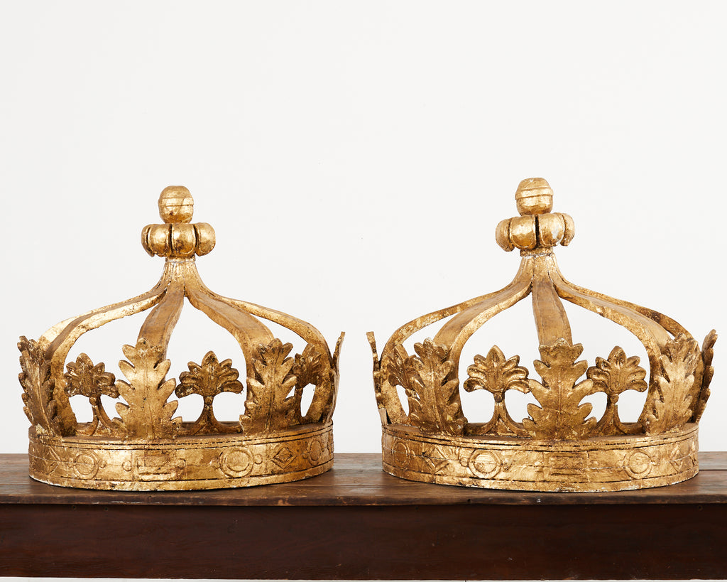19th Century Pair of Italian Baroque Style Giltwood Bed Coronas