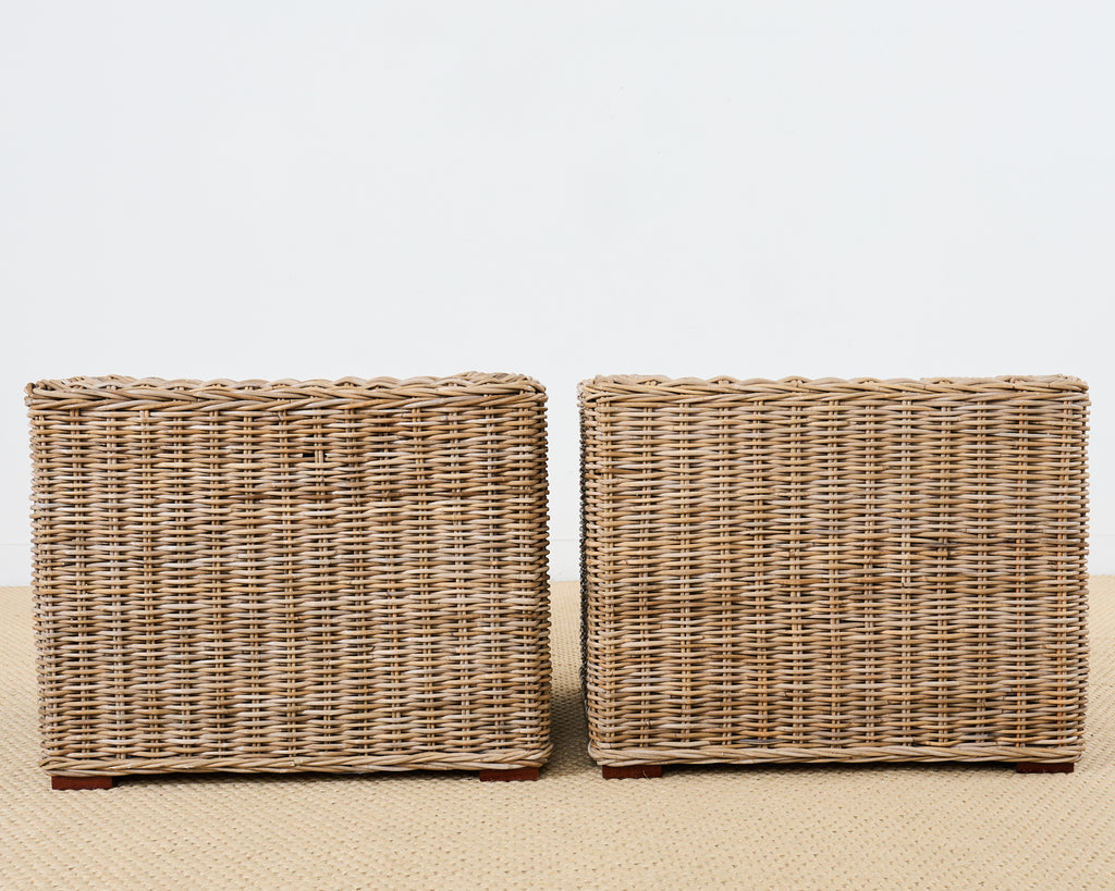 Pair of Michael Taylor Style Organic Modern Rattan Cube Chairs